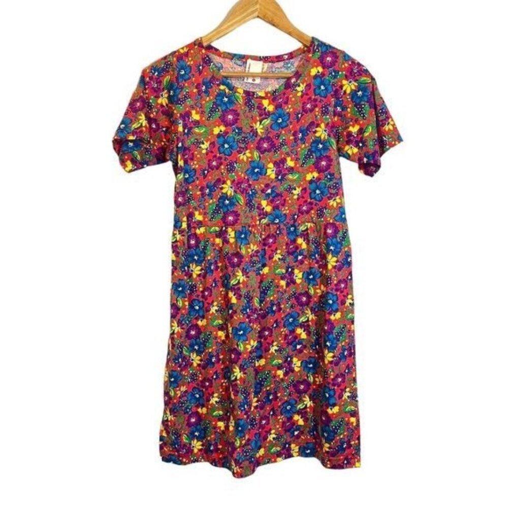Vintage‎ 90s Hanna Andersson Pink Floral Dress S Retro Colorful Artsy